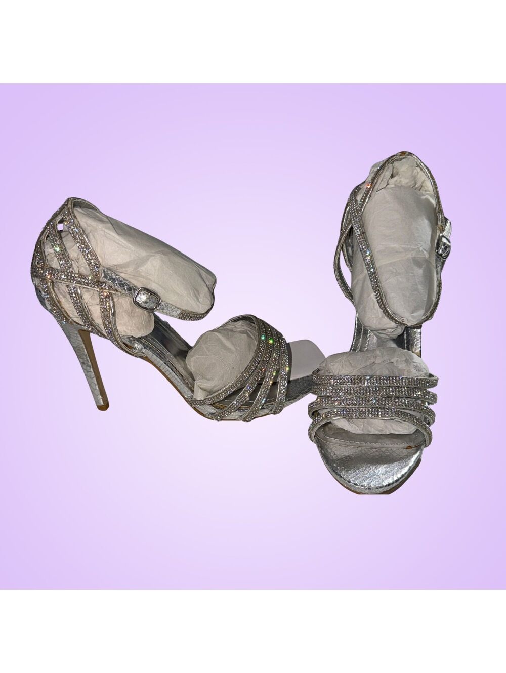 2014 Steve Madden Silver Rhinestone Caged Strappy Stiletto Heels Size 10 Box